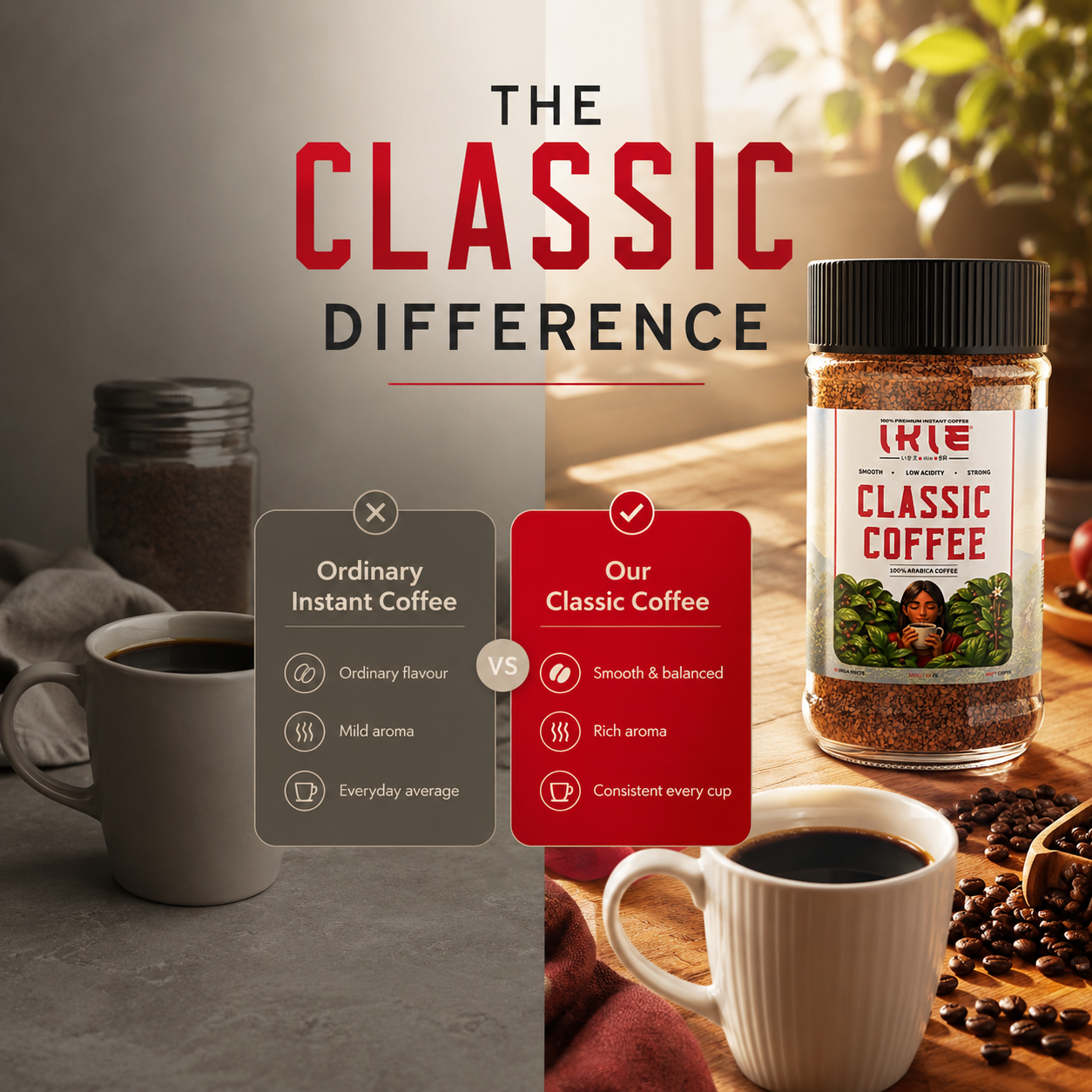 IKIE Classic Instant Coffee Powder | 100% Arabica Freeze-Dried | No Chicory | Rich Aroma & Bold Taste | Pure Black Coffee | 100g