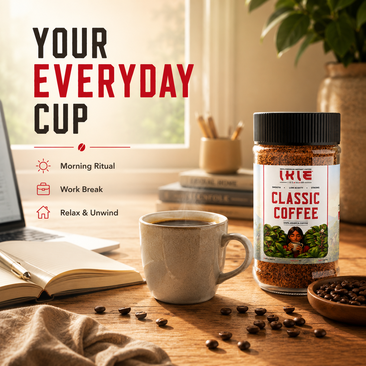 IKIE Classic Instant Coffee Powder | 100% Arabica Freeze-Dried | No Chicory | Rich Aroma & Bold Taste | Pure Black Coffee | 100g