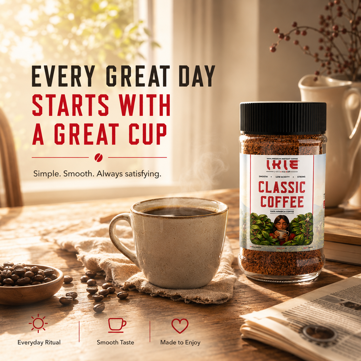 IKIE Classic Instant Coffee Powder | 100% Arabica Freeze-Dried | No Chicory | Rich Aroma & Bold Taste | Pure Black Coffee | 100g